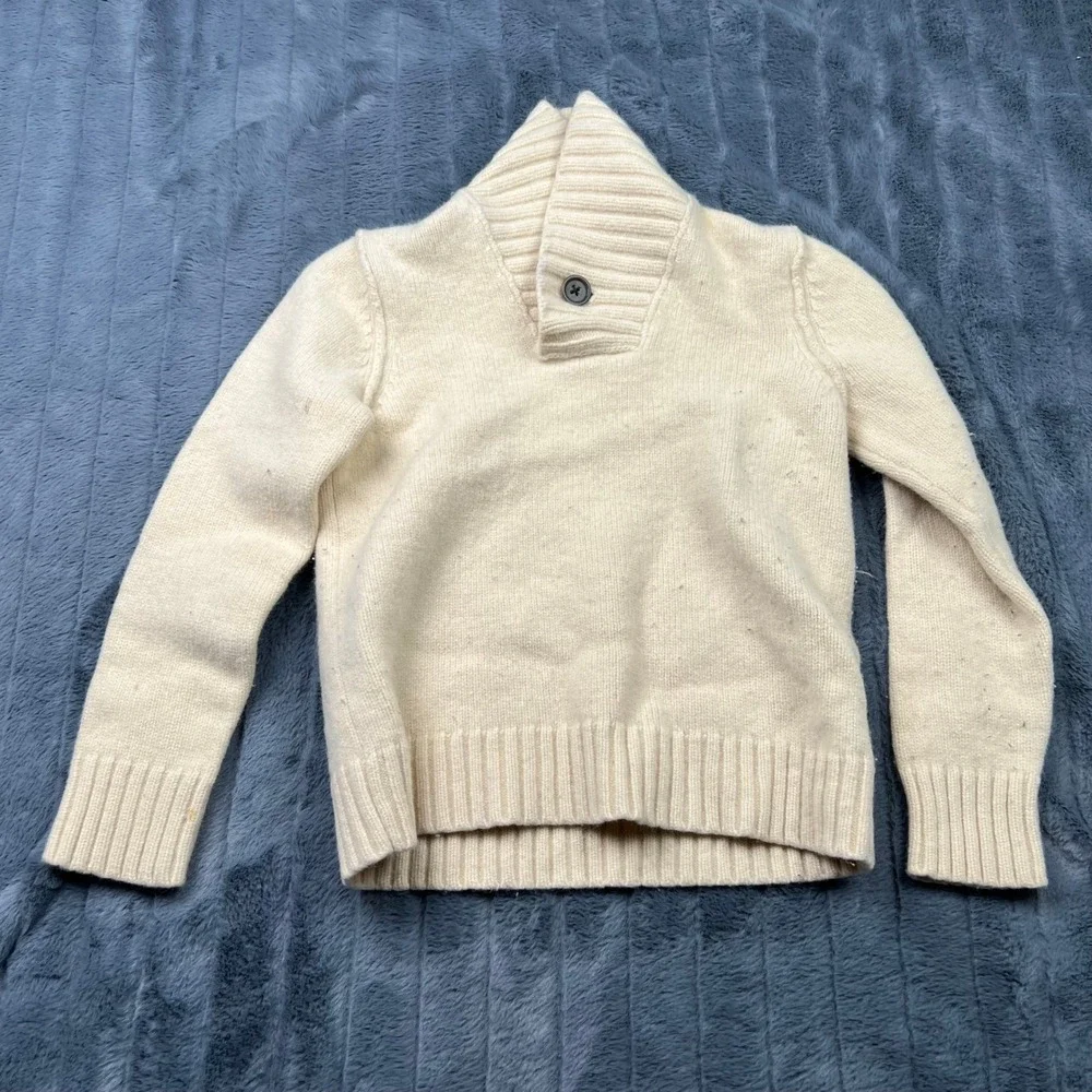 Banana Republic Mens Cream Lambswool Cashmere Shawl Collar Button Sweater Medium